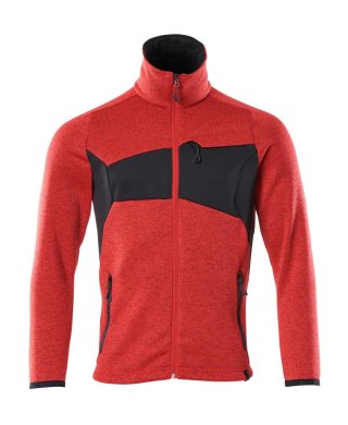 Stickad tröja med blixlås, signal röd/svart