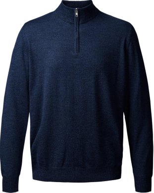 Milan mens pullover zip-neck, dark blue mouliné