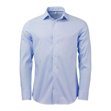 Light blue/white fine striped stretch oxford shirt, comfort fit