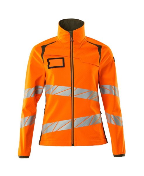 Zoom bild av Dam softshelljacka, orange/mossgrön