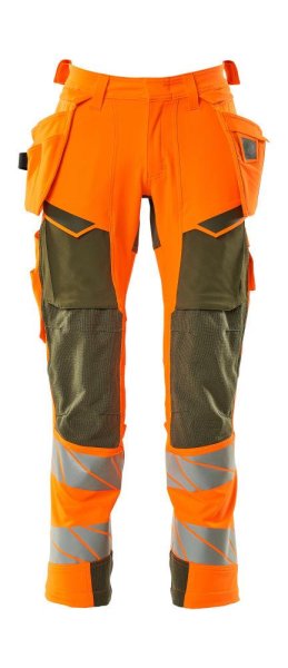 Zoom bild av Byxor med hängfickor, orange/mossgrön
