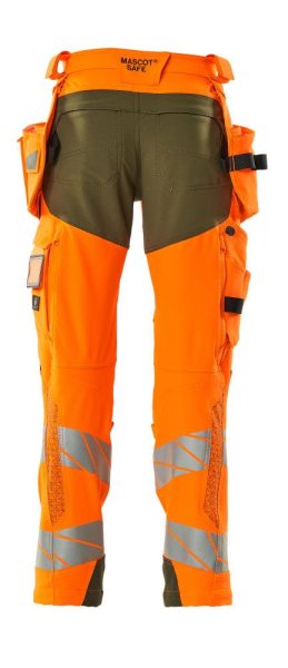 Zoom bild av Byxor med hängfickor, orange/mossgrön