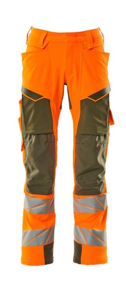 Zoom bild av Byxor med knäfickor, orange/mossgrön