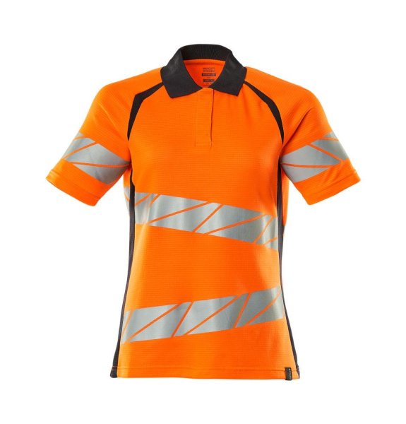Zoom bild av Dam kortärmad piké, orange/mörk marin