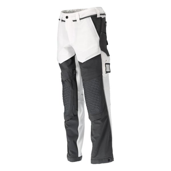 Zoom bild av Byxor med knäfickor, vit/stengrå