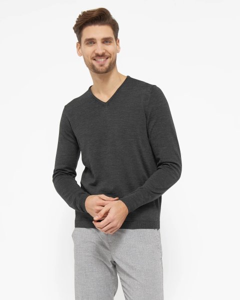 Zoom bild av Berlin mens pullover v-neck, dark charcoal melange