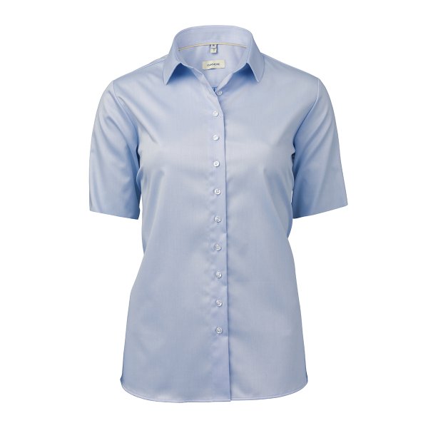 Zoom bild av Light blue female short sleeve stretch twill shirt, comfort fit