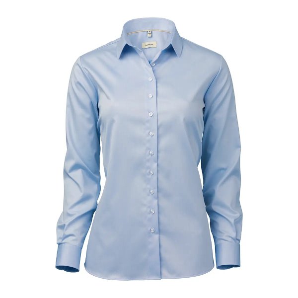 Zoom bild av Light blue female stretch twill shirt, loose fit