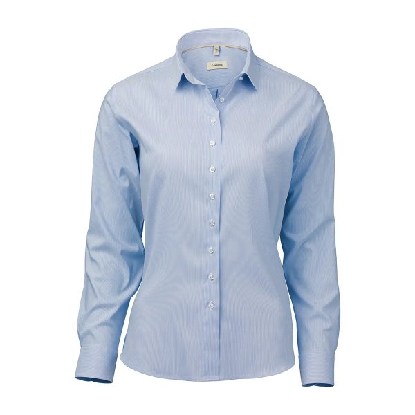 Zoom bild av Light blue/white fine striped female stretch oxford shirt, loose fit