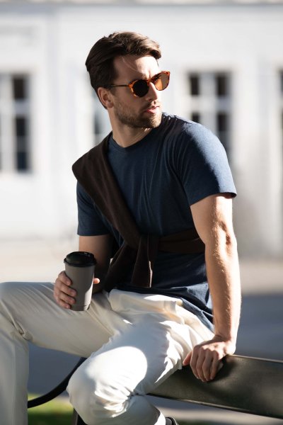 Zoom bild av Soft round neck t-shirt, navy melange